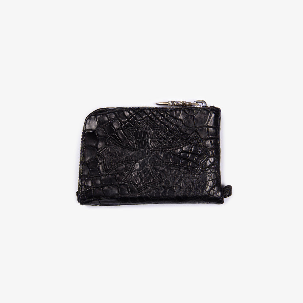 BLACK ALLIGATOR CROSS PATCH ZIP WALLET