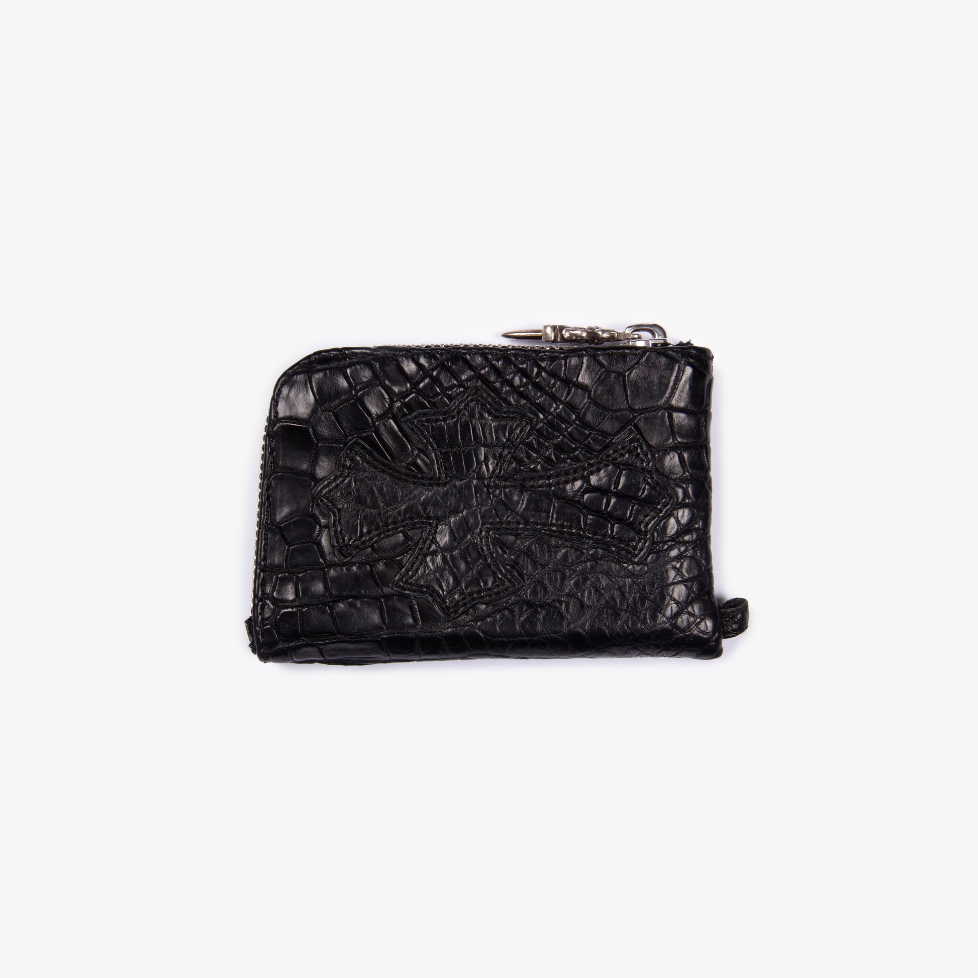 BLACK ALLIGATOR CROSS PATCH ZIP WALLET