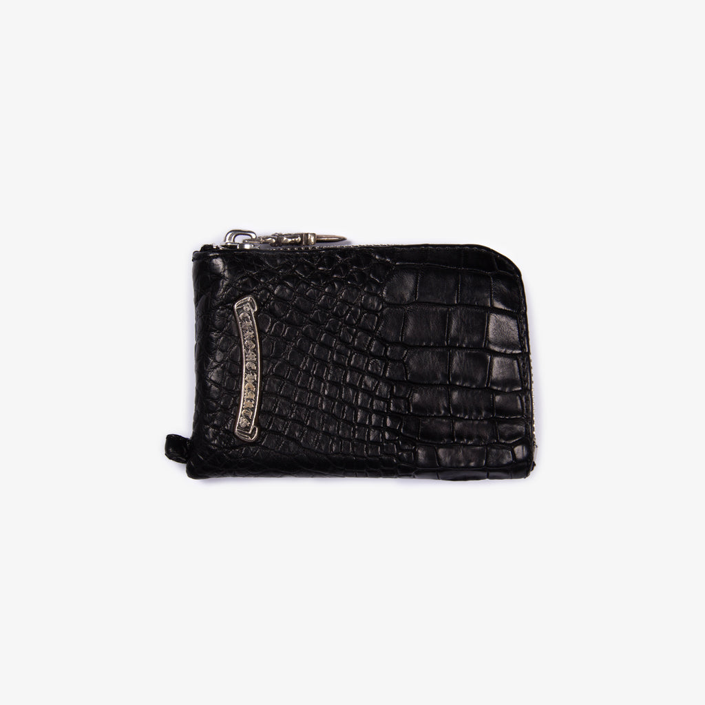 BLACK ALLIGATOR CROSS PATCH ZIP WALLET