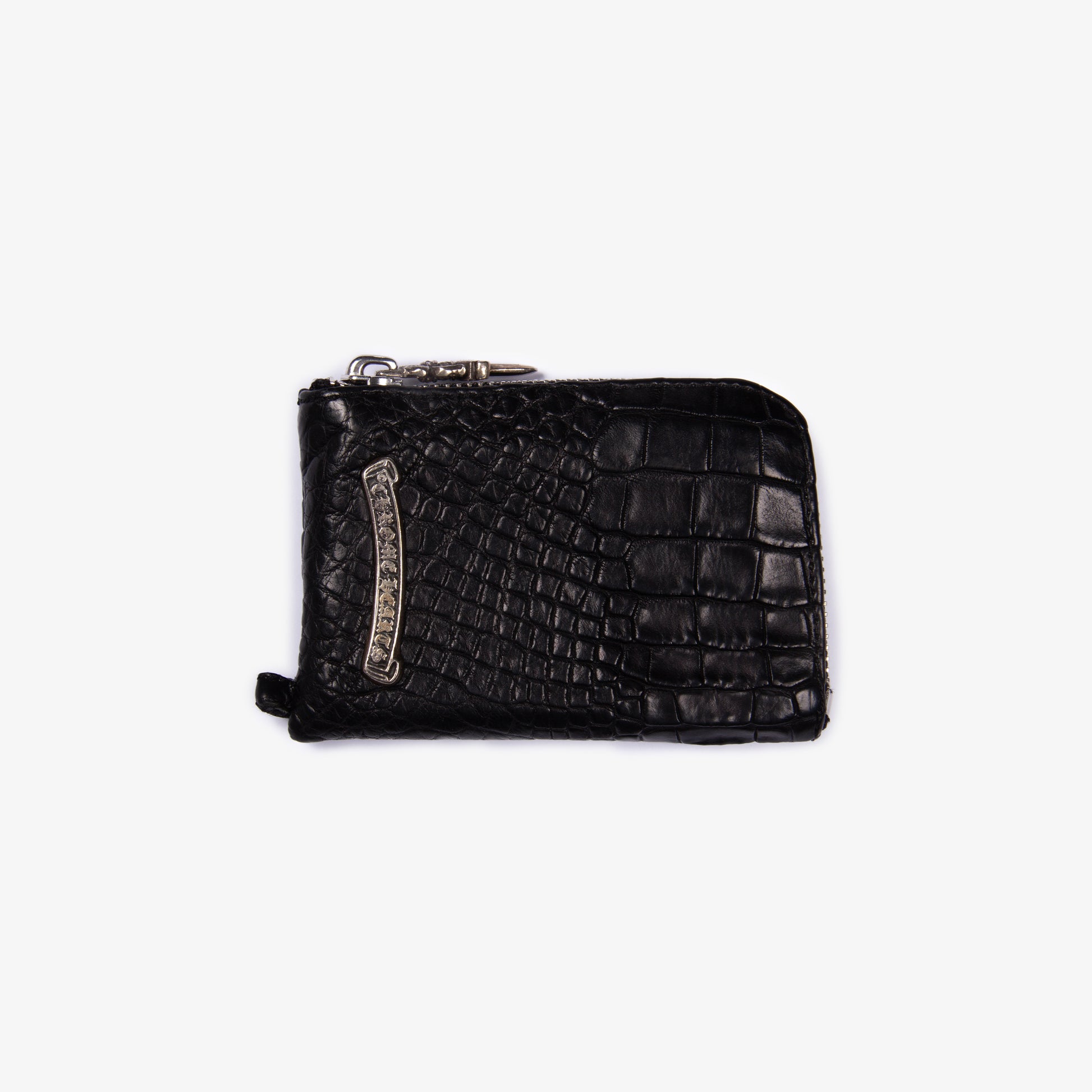 BLACK ALLIGATOR CROSS PATCH ZIP WALLET