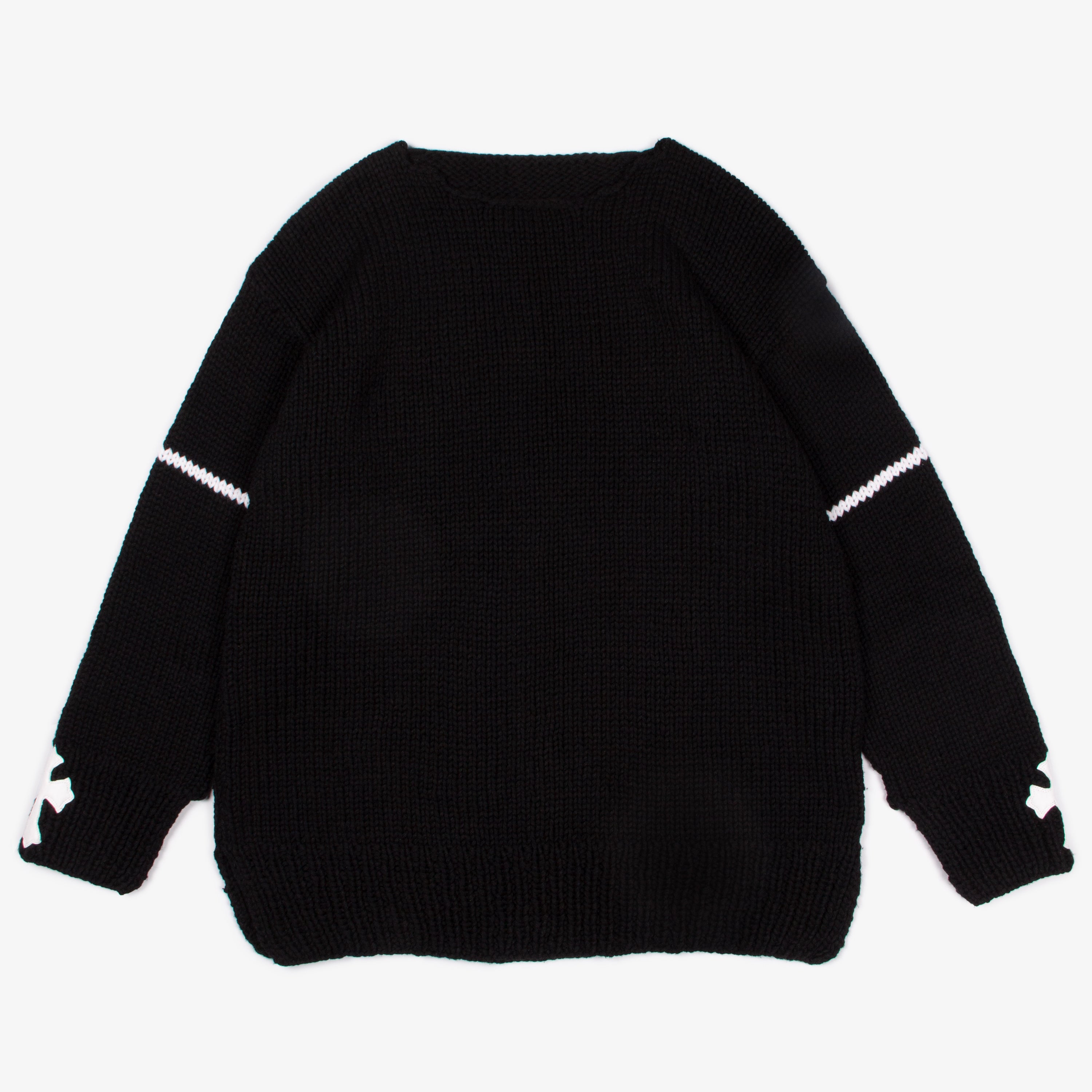 BLACK LEATHER PATCH CASHMERE SWEATER