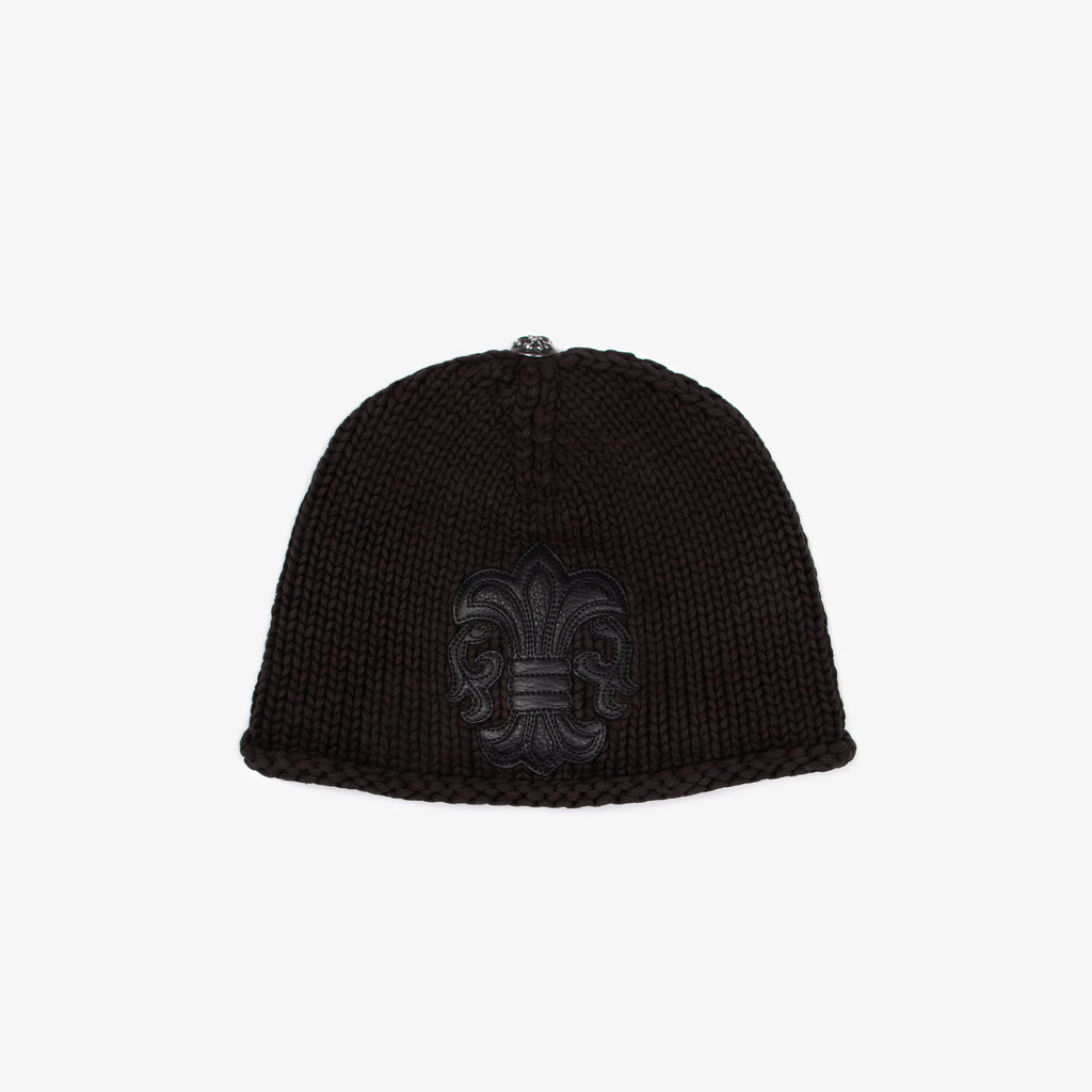 LEATHER FLEUR PATCH KNIT BEANIE