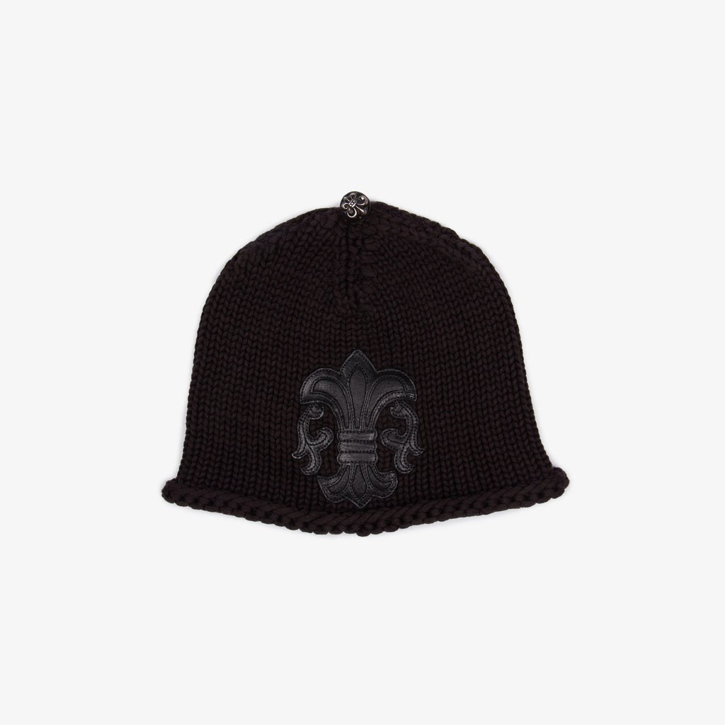 LEATHER FLEUR PATCH KNIT BEANIE