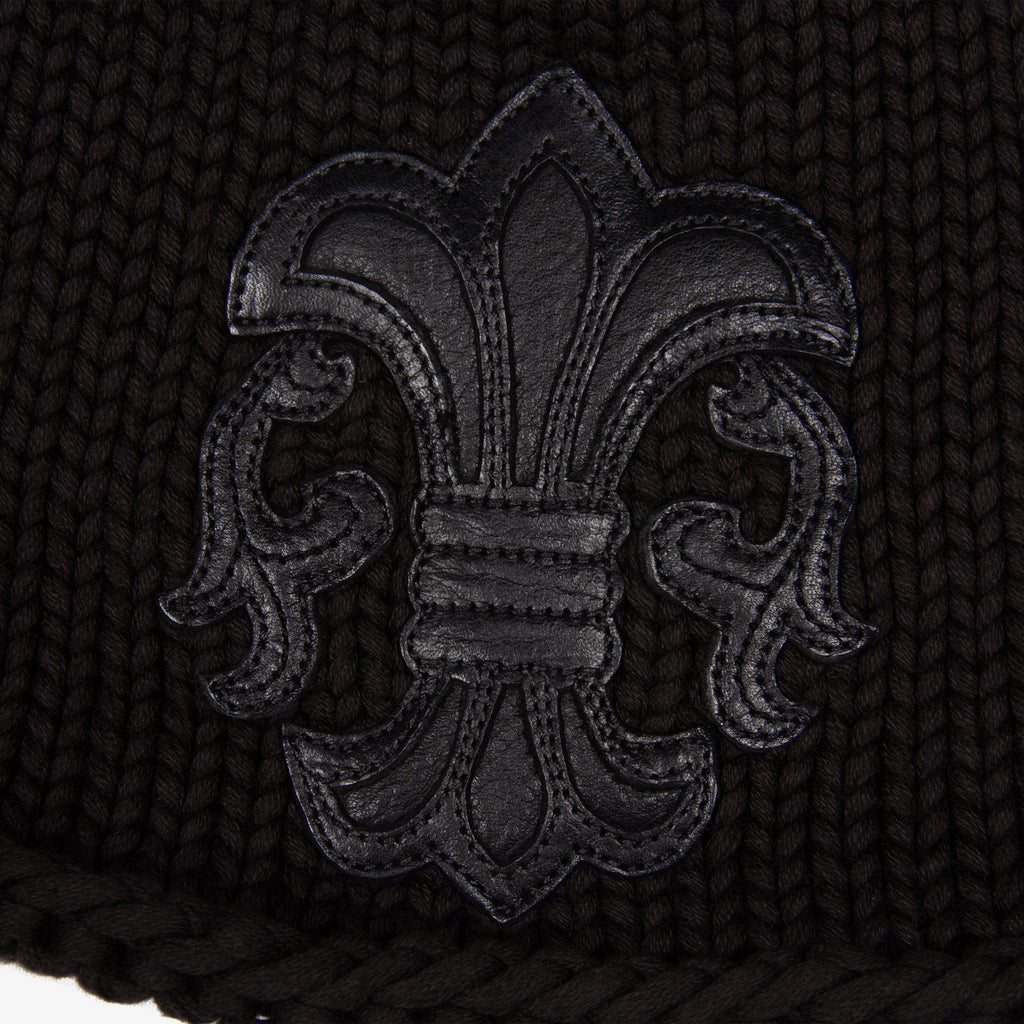 LEATHER FLEUR PATCH KNIT BEANIE