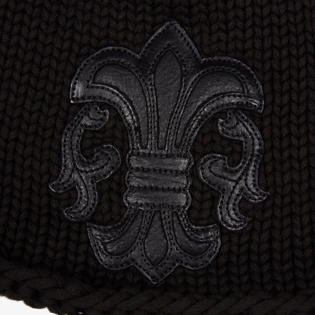LEATHER FLEUR PATCH KNIT BEANIE