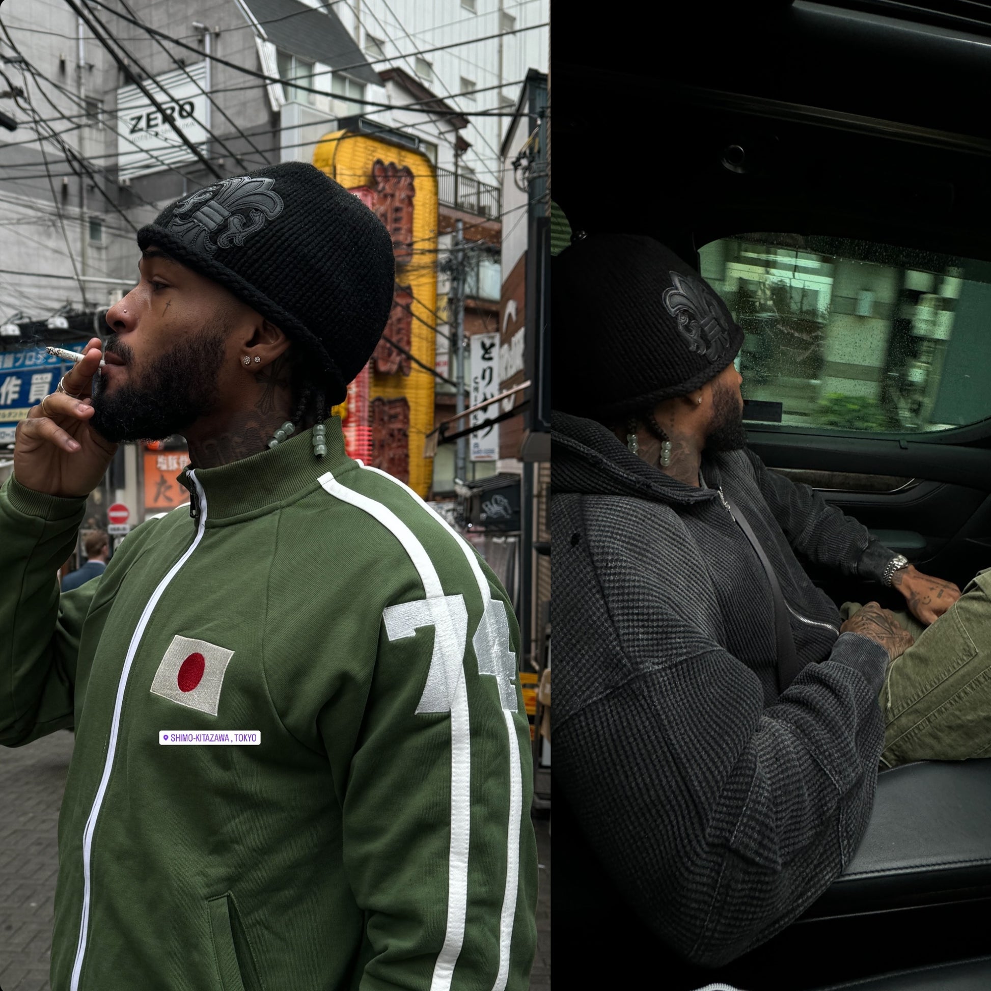 LEATHER FLEUR PATCH KNIT BEANIE