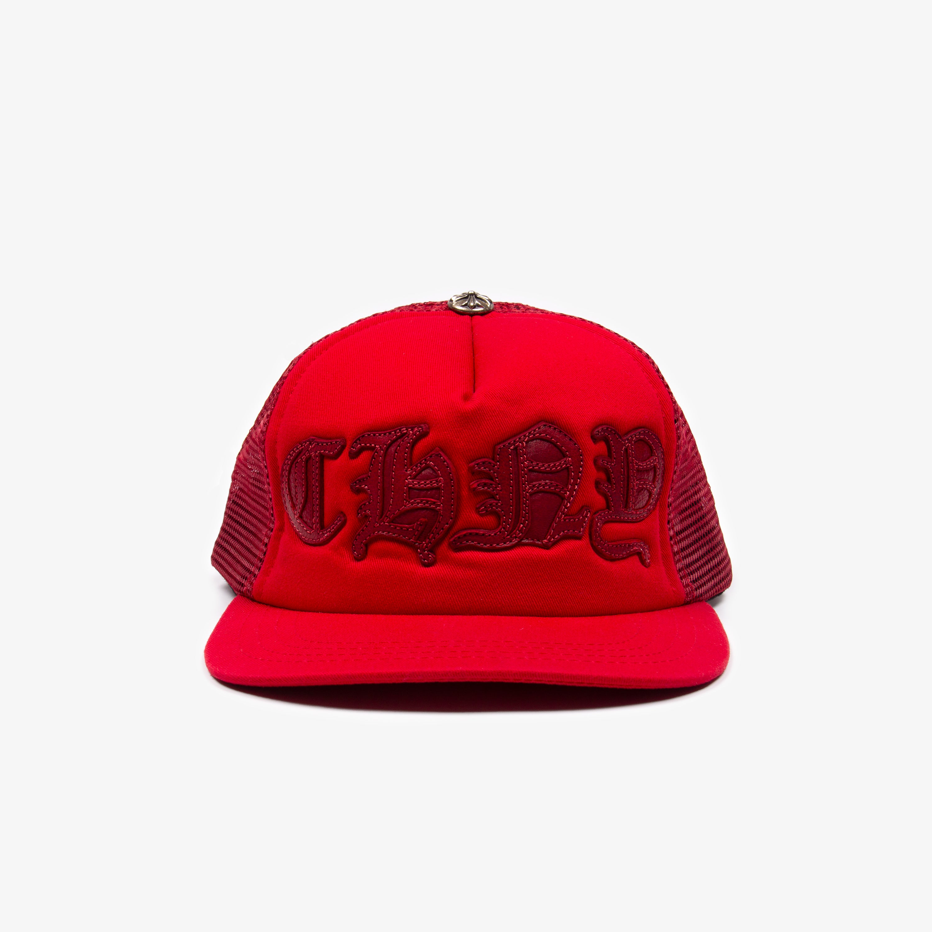 RED CH NY LEATHER PATCH TRUCKER HAT