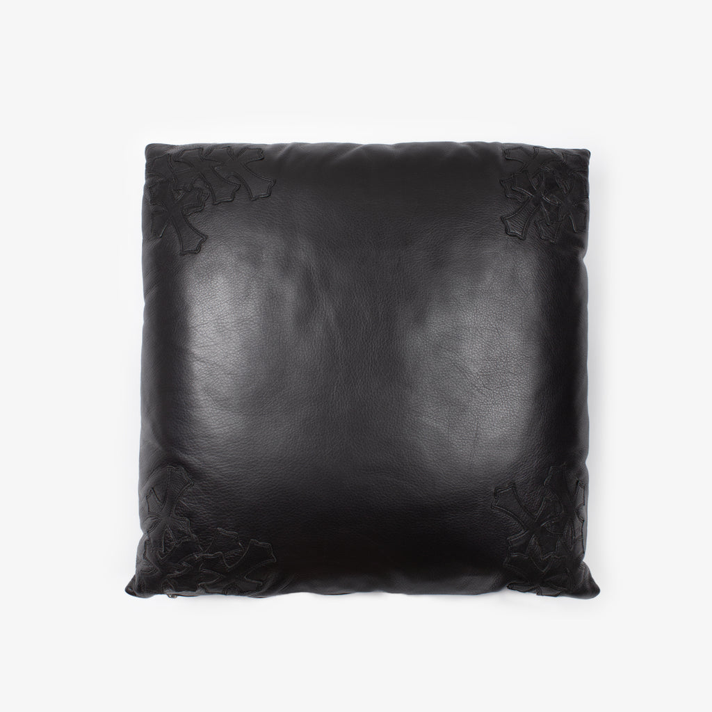 BLACK CROSS PATCH LEATHER PILLOW XL