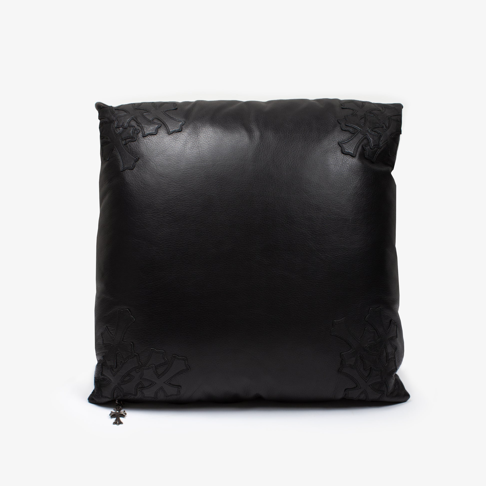 BLACK CROSS PATCH LEATHER PILLOW XL