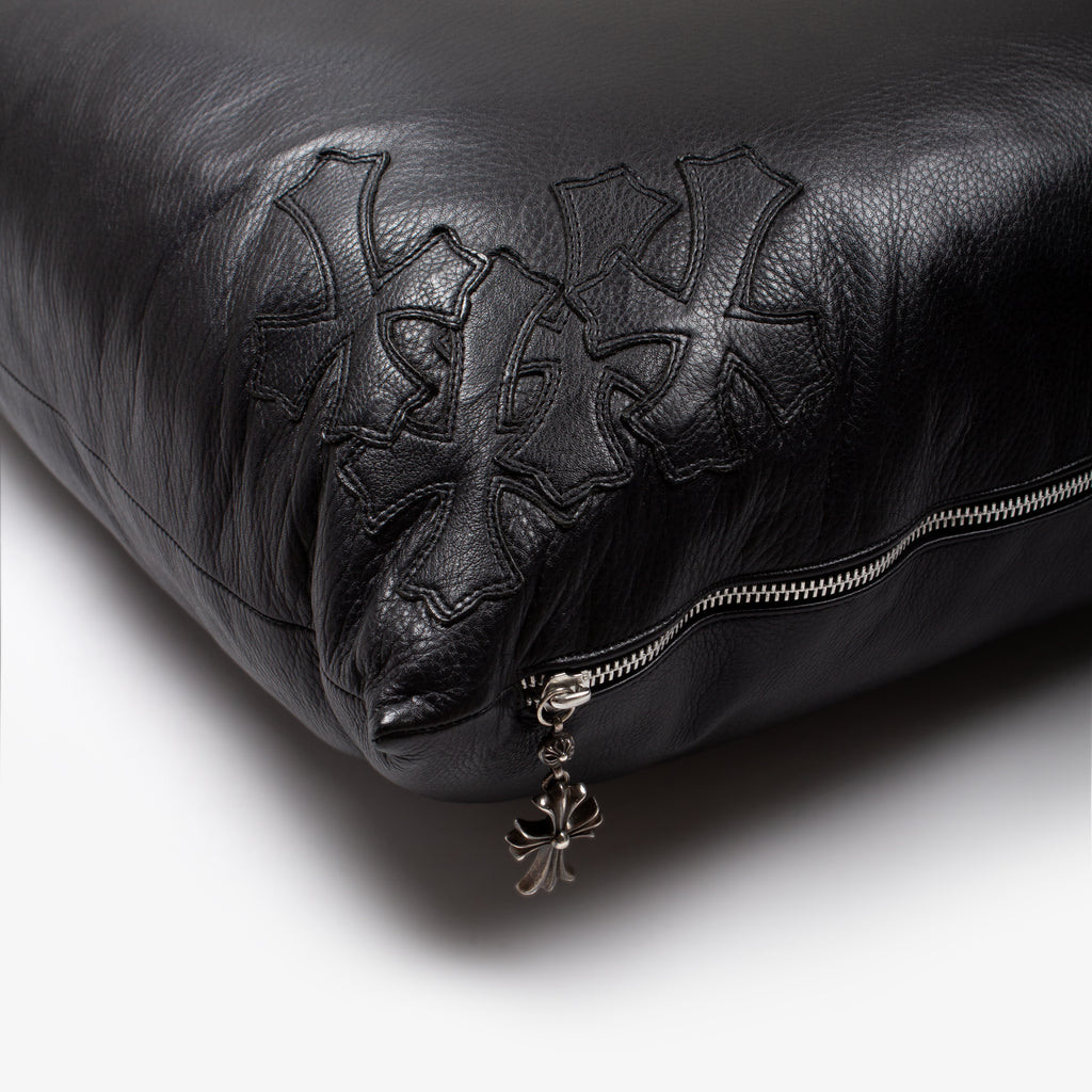 BLACK CROSS PATCH LEATHER PILLOW XL