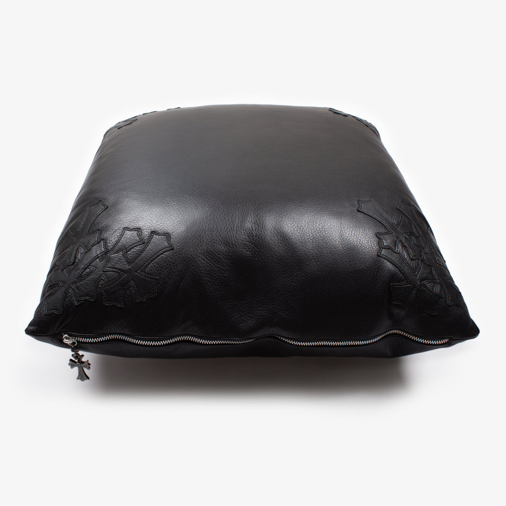 BLACK CROSS PATCH LEATHER PILLOW XL