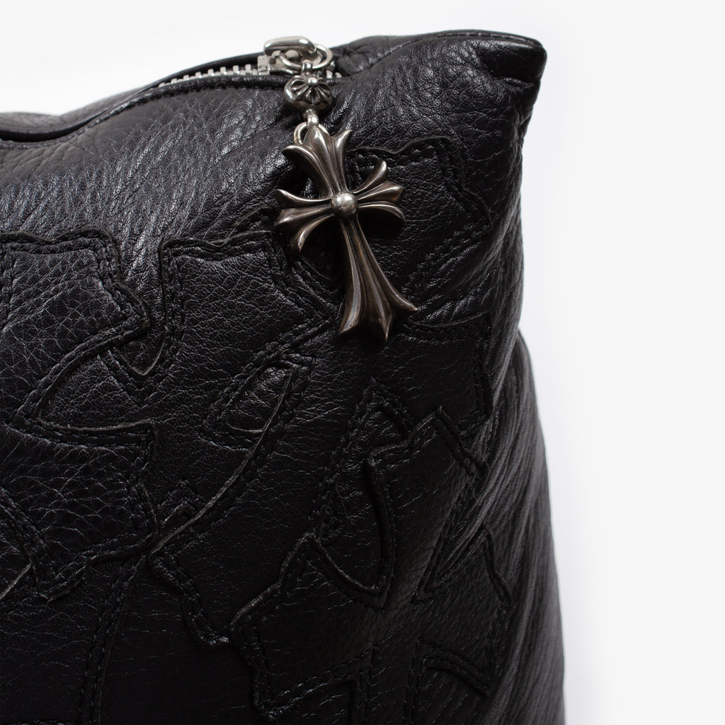 BLACK CROSS PATCH LEATHER PILLOW XL