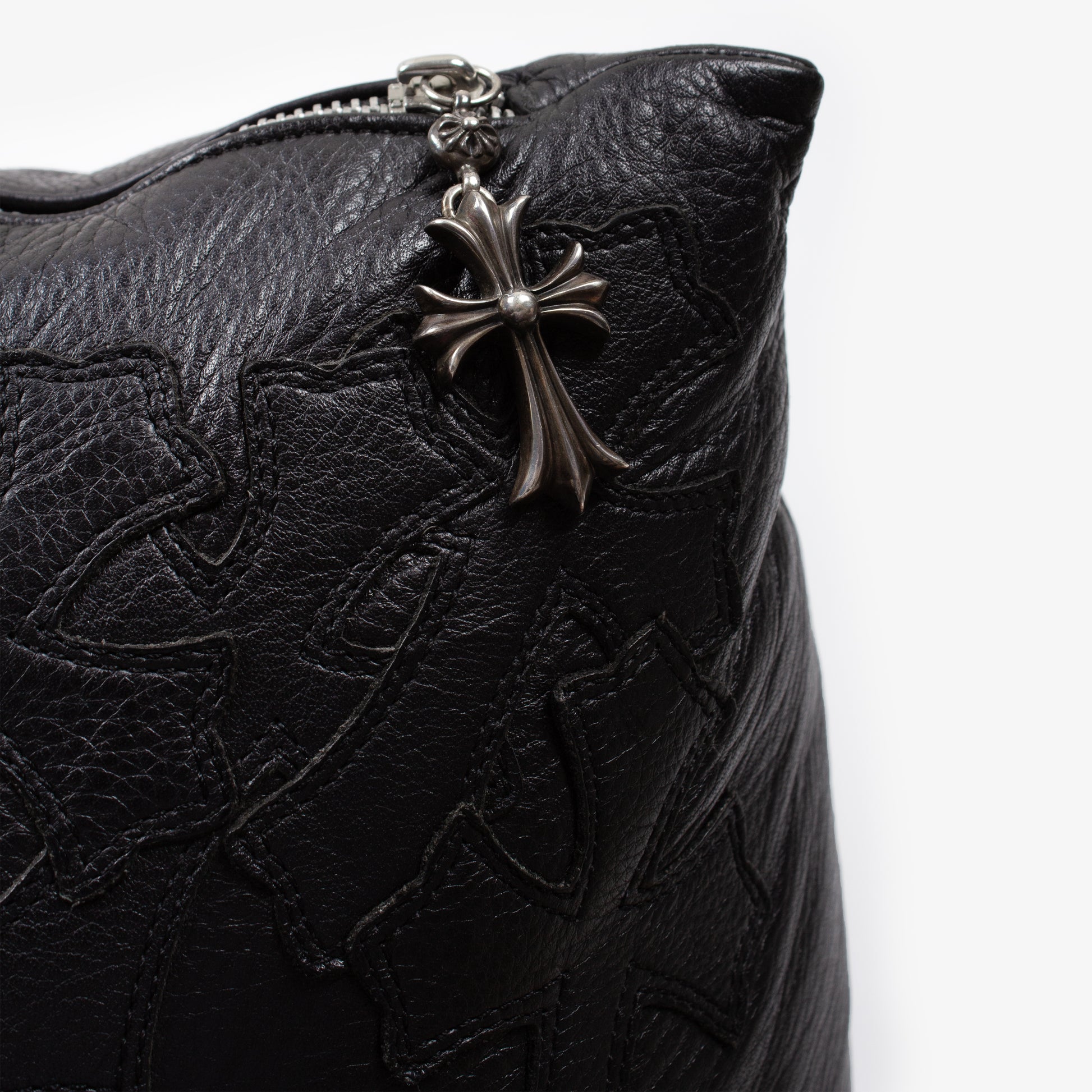 BLACK CROSS PATCH LEATHER PILLOW XL
