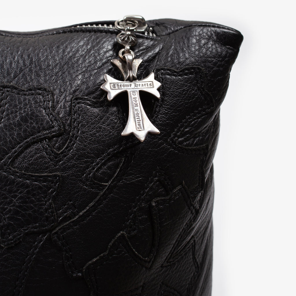 BLACK CROSS PATCH LEATHER PILLOW XL
