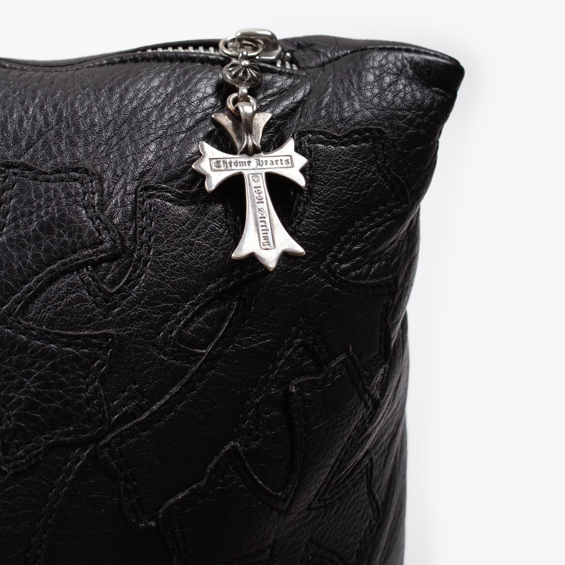BLACK CROSS PATCH LEATHER PILLOW XL