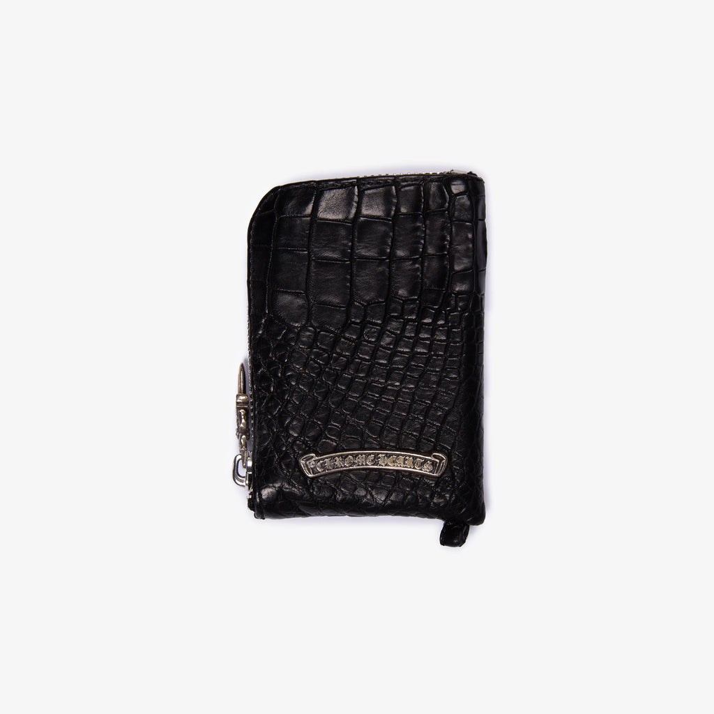 BLACK ALLIGATOR CROSS PATCH ZIP WALLET