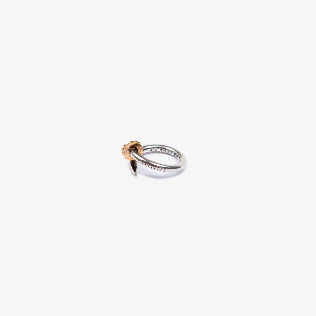 22K GOLD .925 TWO TONE NAIL CROSSBALL RING