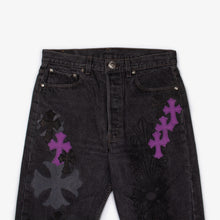 Load image into Gallery viewer, MIXED PURPLE CROSS PATCH STENCIL DENIM