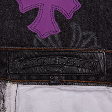Load image into Gallery viewer, MIXED PURPLE CROSS PATCH STENCIL DENIM
