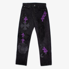 Load image into Gallery viewer, MIXED PURPLE CROSS PATCH STENCIL DENIM