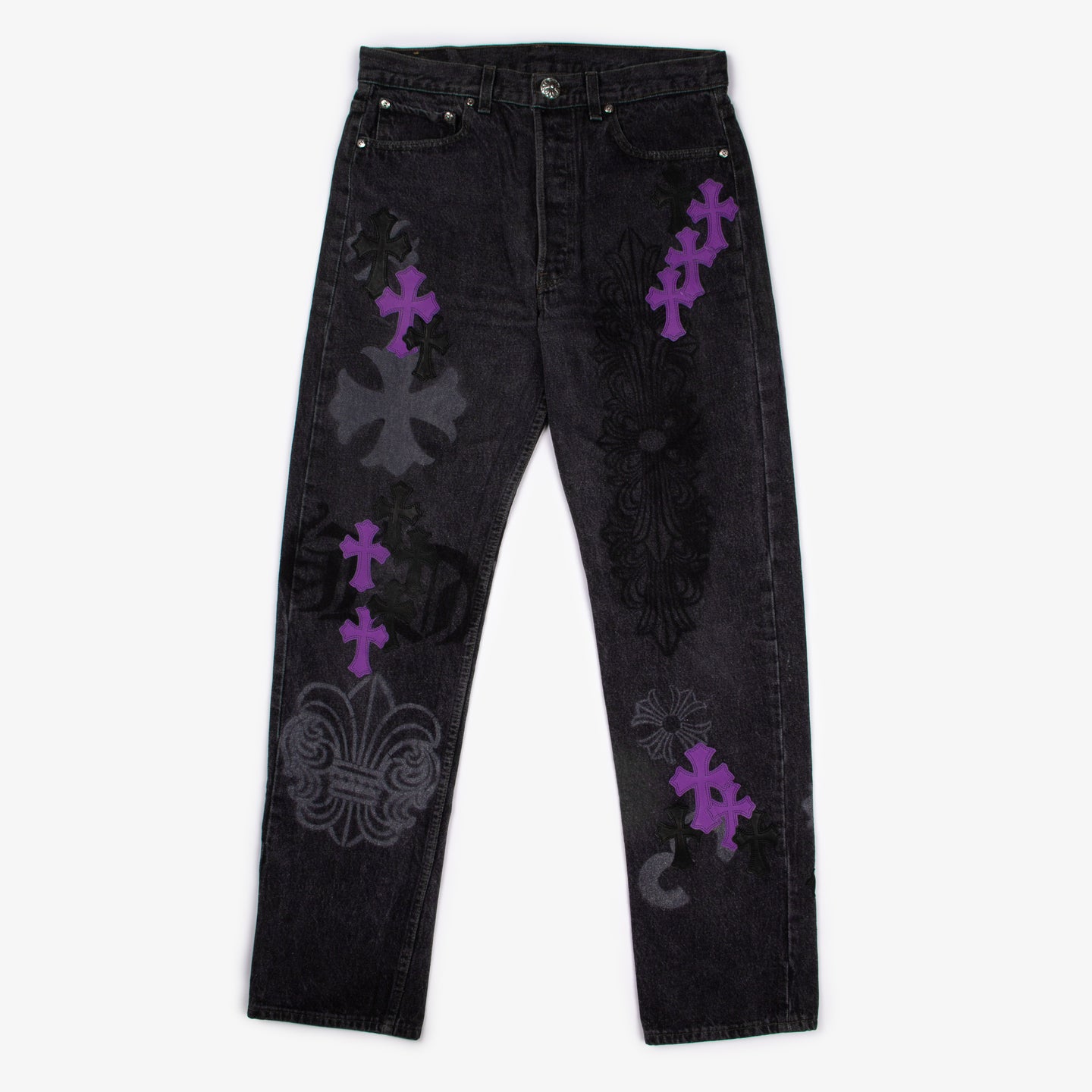 MIXED PURPLE CROSS PATCH STENCIL DENIM