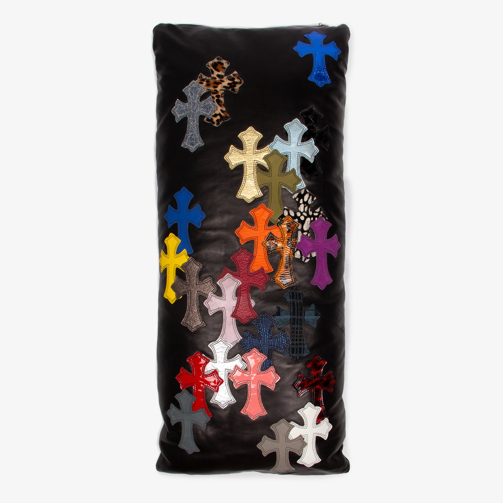 MULTI CROSS PATCH LEATHER PILLOW