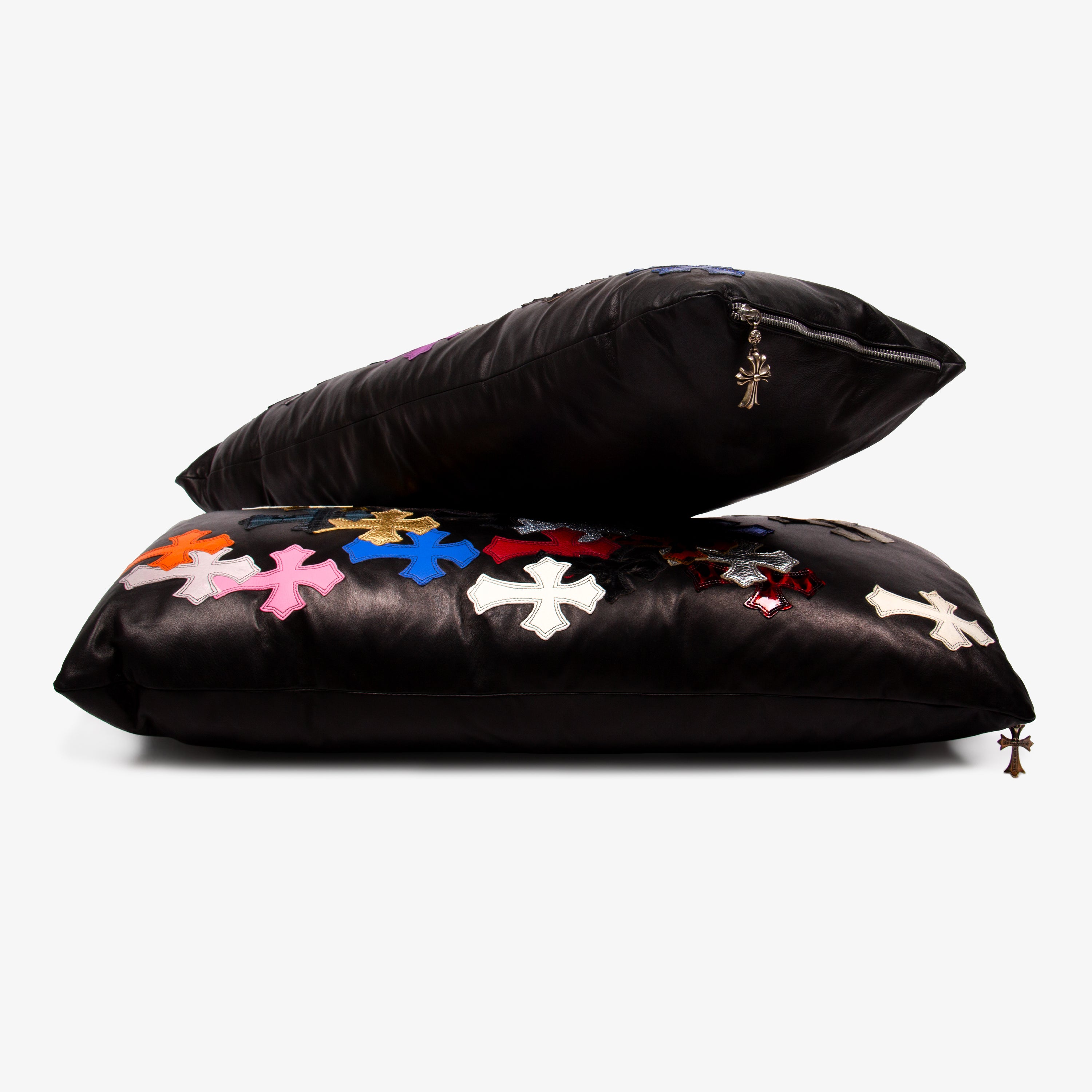 MULTI CROSS PATCH LEATHER PILLOW