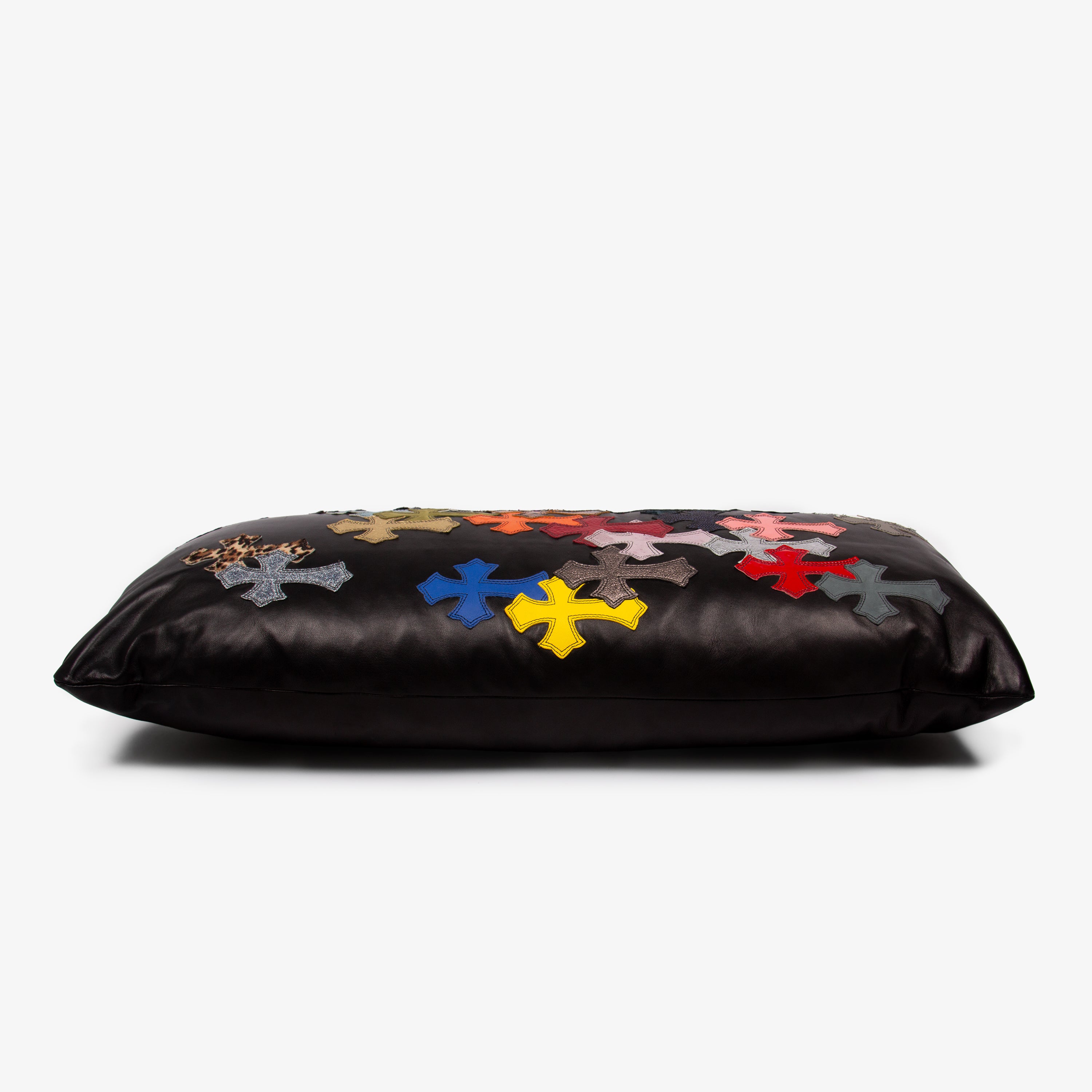 MULTI CROSS PATCH LEATHER PILLOW