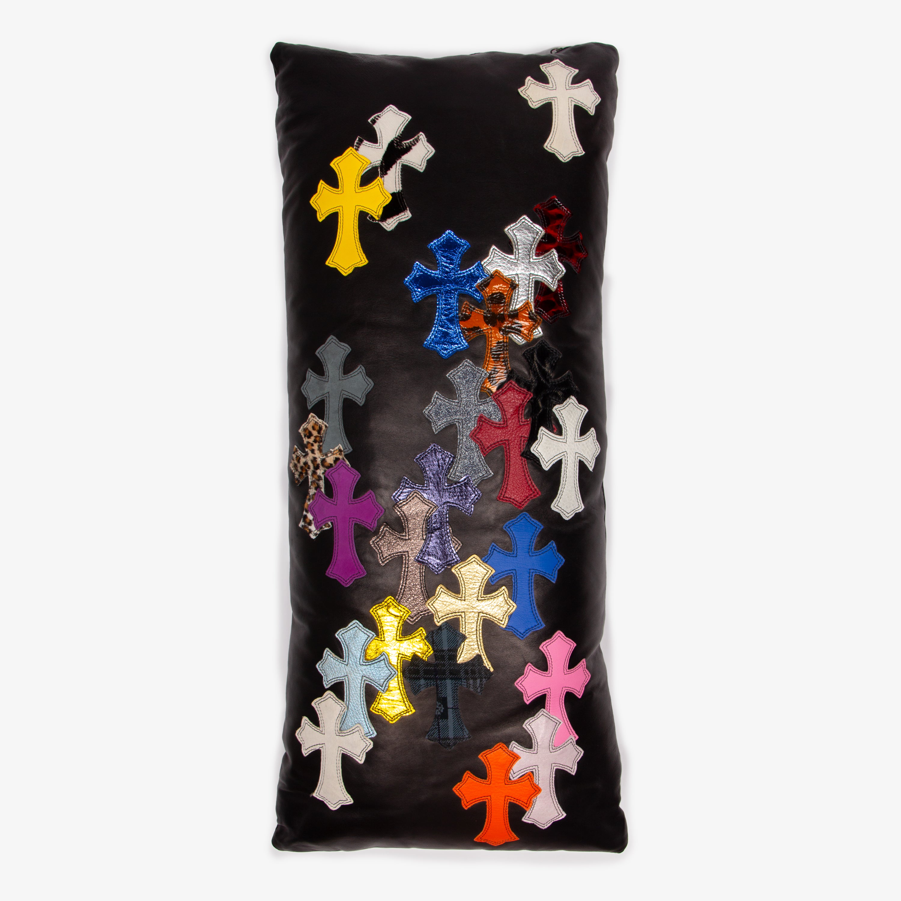 MULTI CROSS PATCH LEATHER PILLOW