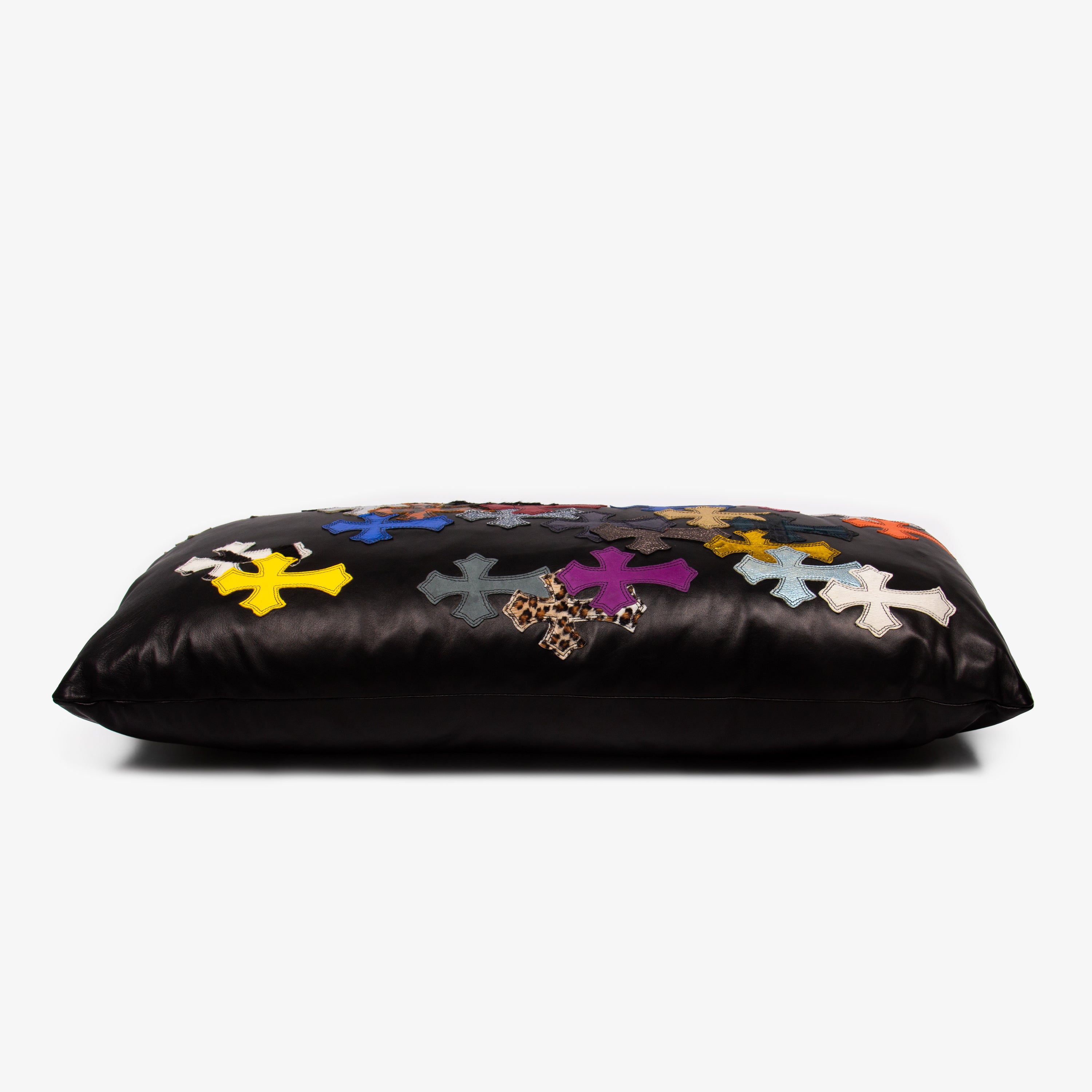 MULTI CROSS PATCH LEATHER PILLOW