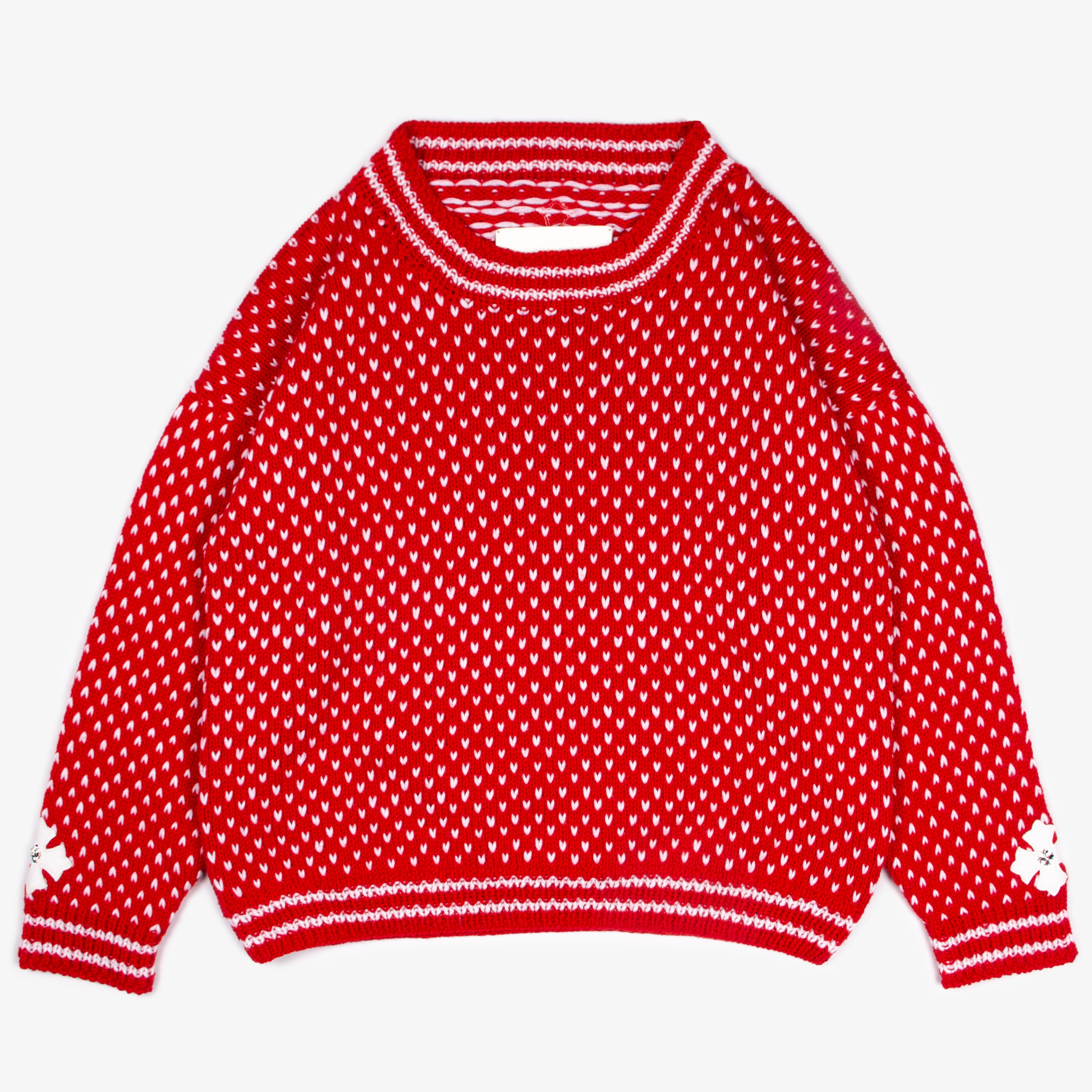 RED LEATHER PATCH CASHMERE SWEATER