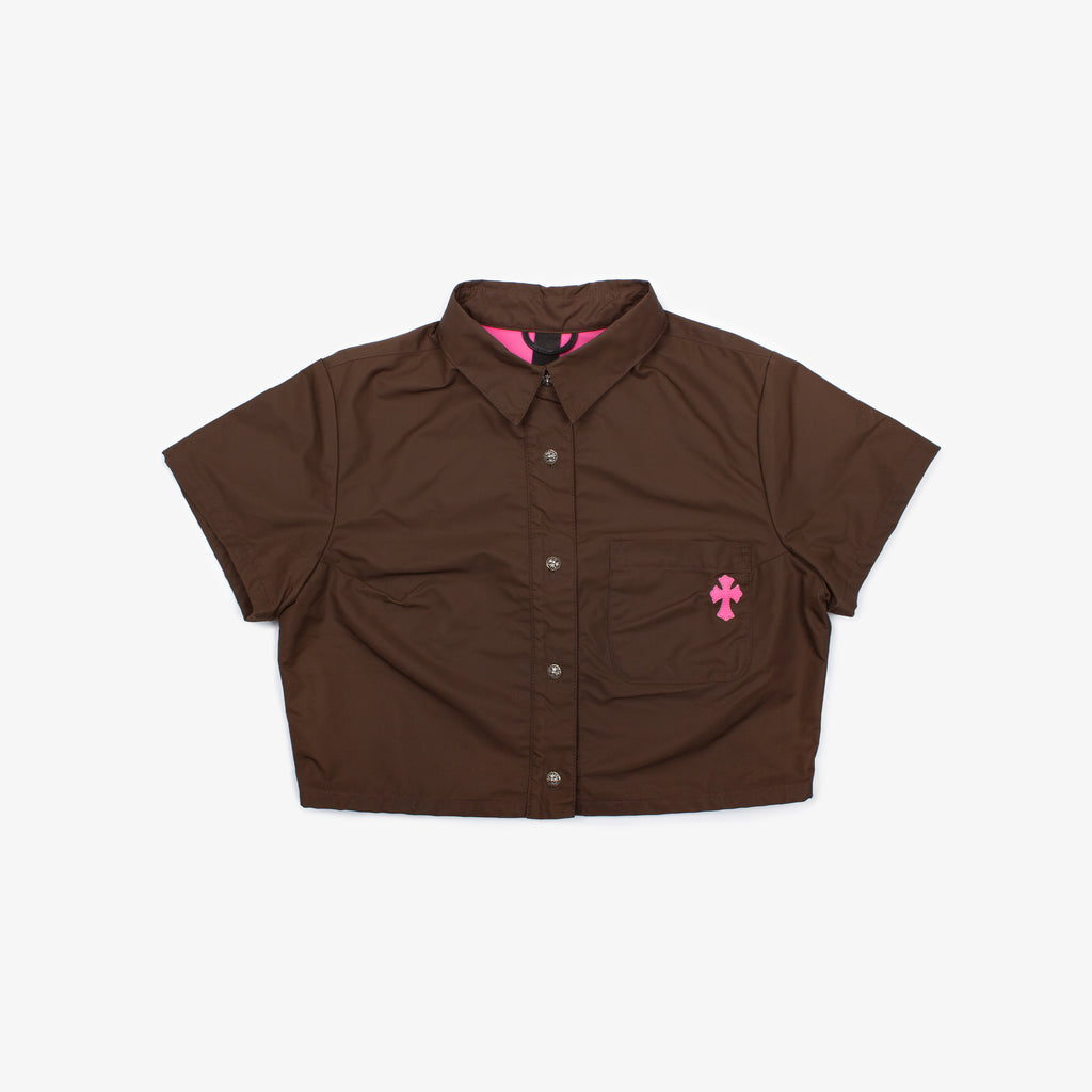PINK PATCH NYLON CROPPED SHIRT