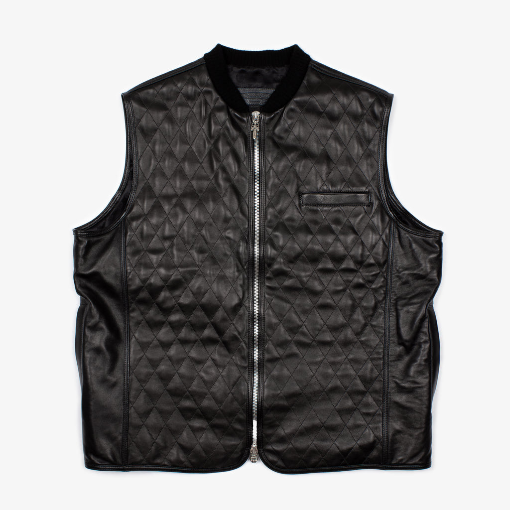 QUILTED LEATHER SPINE CROSS PATCH PAPA VEST