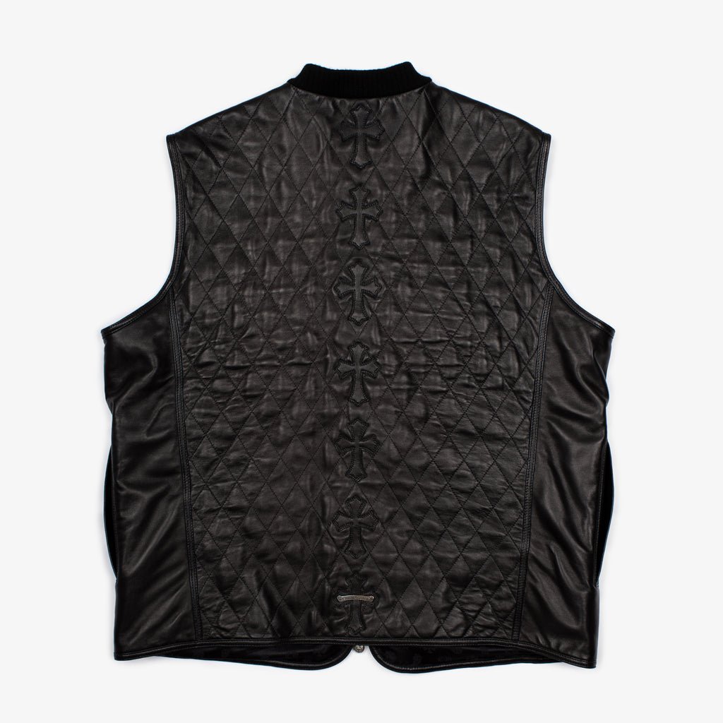 QUILTED LEATHER SPINE CROSS PATCH PAPA VEST