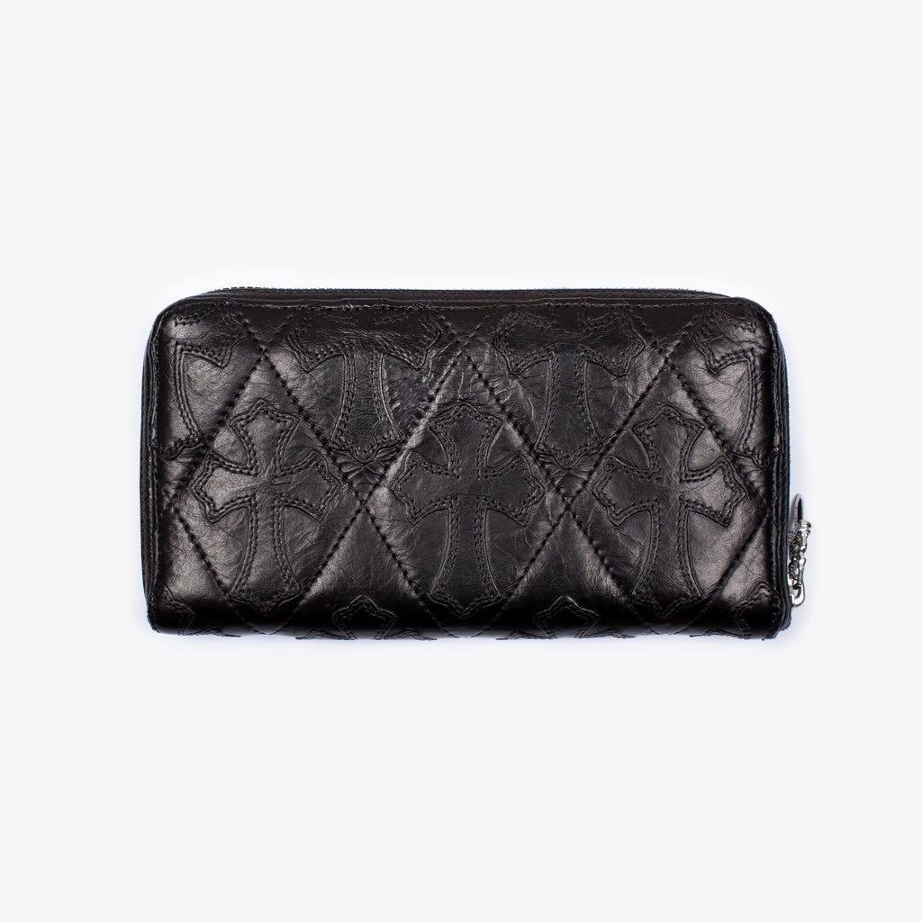 BLACK QUILTED CROSS PATCH ZIP WALLET