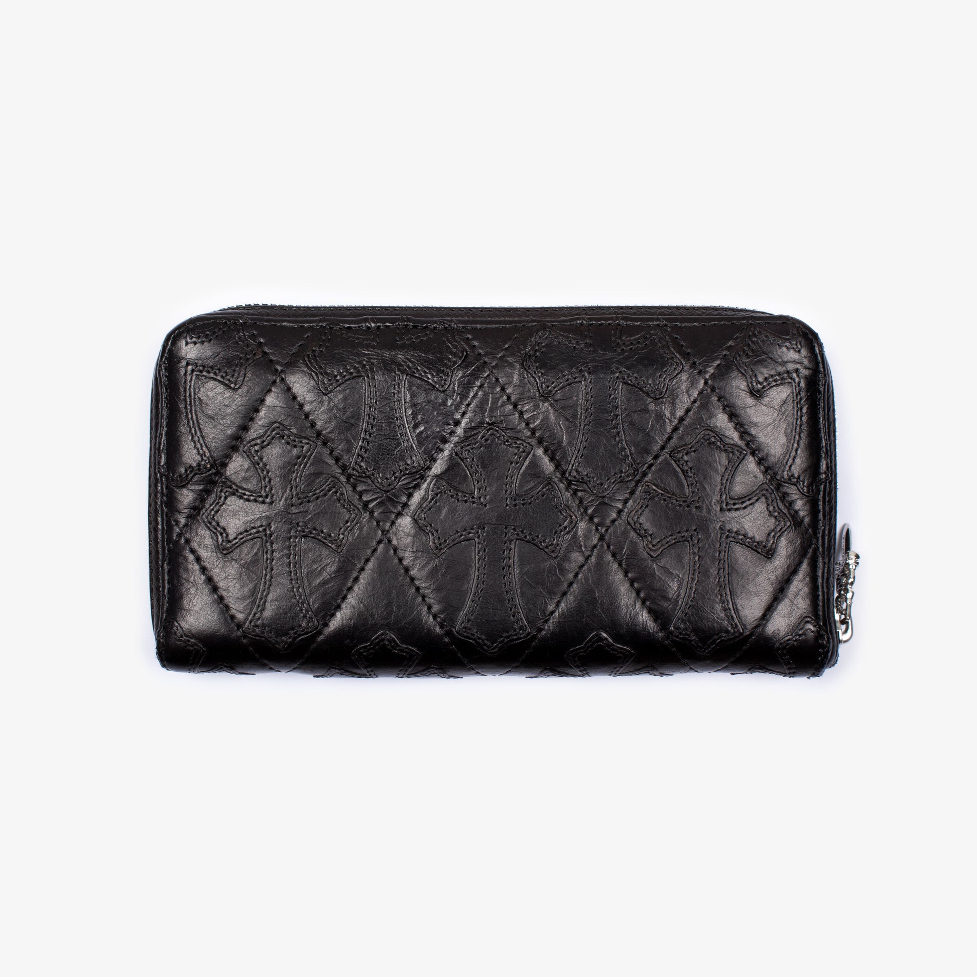 BLACK QUILTED CROSS PATCH ZIP WALLET
