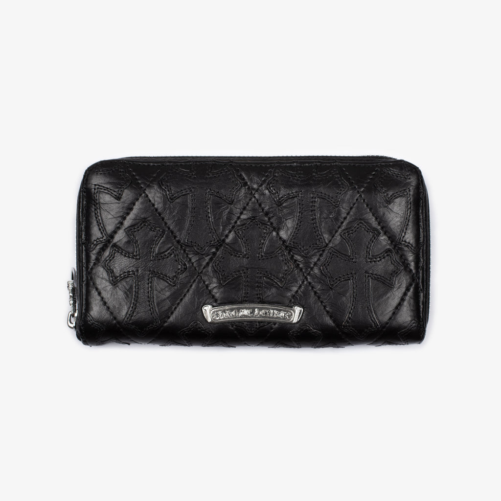 BLACK QUILTED CROSS PATCH ZIP WALLET