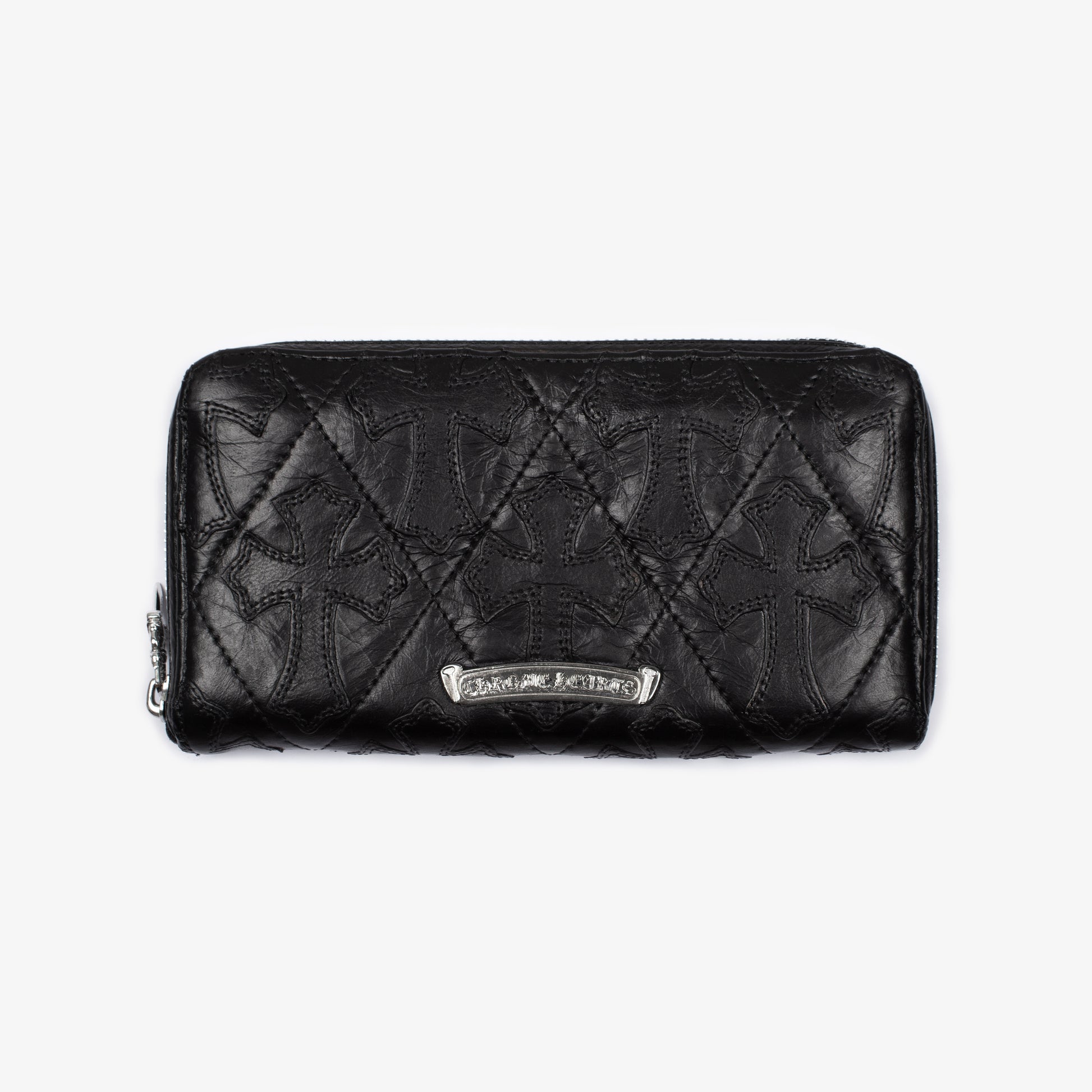 BLACK QUILTED CROSS PATCH ZIP WALLET