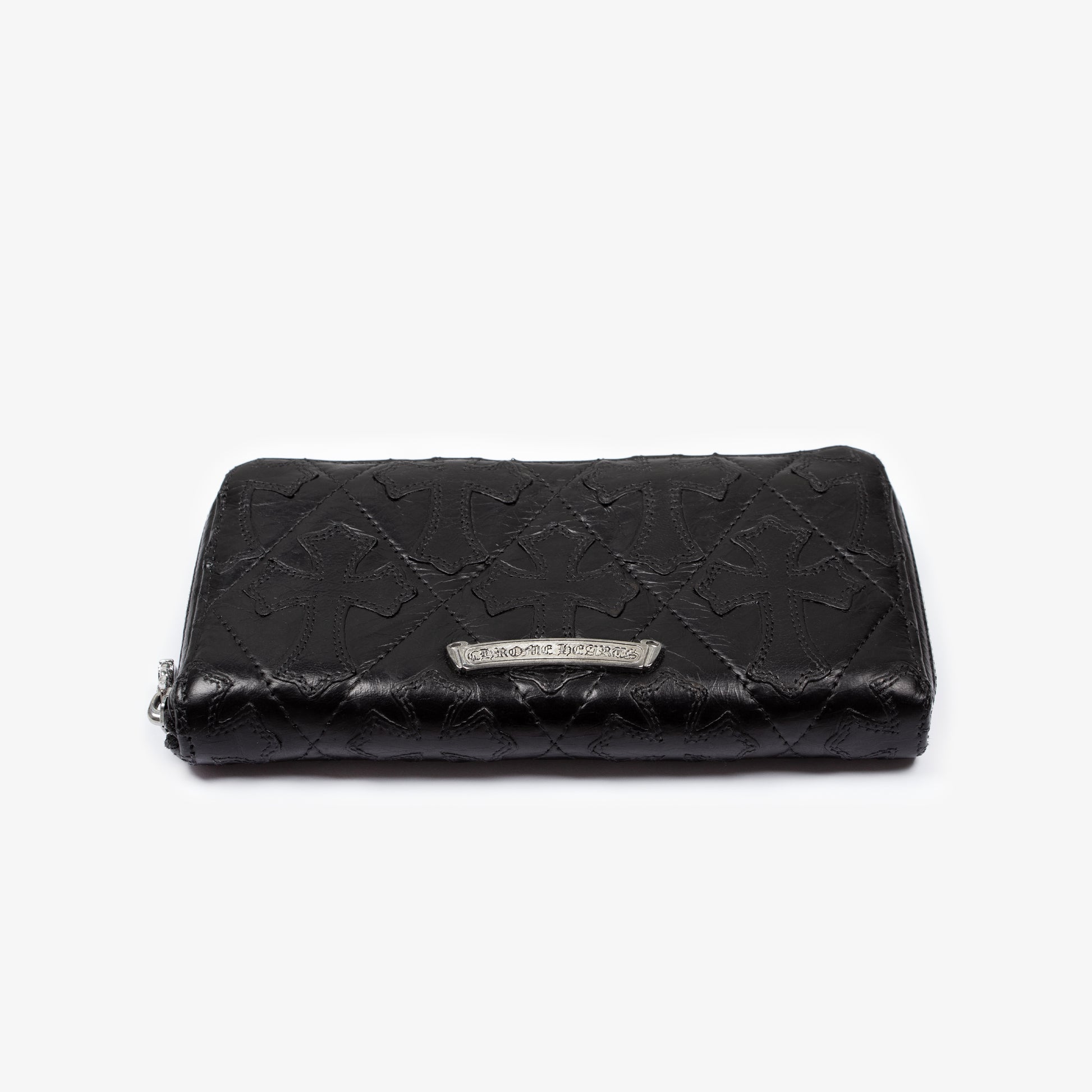 BLACK QUILTED CROSS PATCH ZIP WALLET