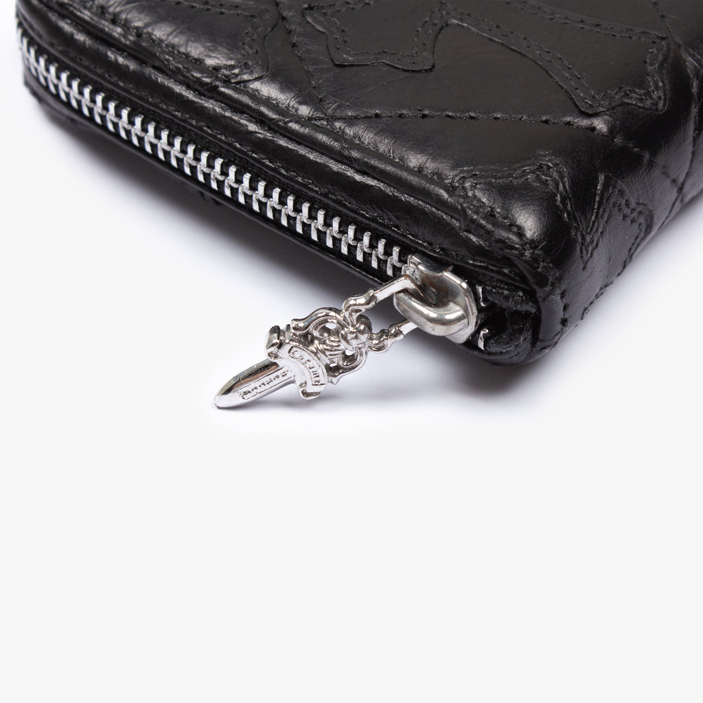 BLACK QUILTED CROSS PATCH ZIP WALLET
