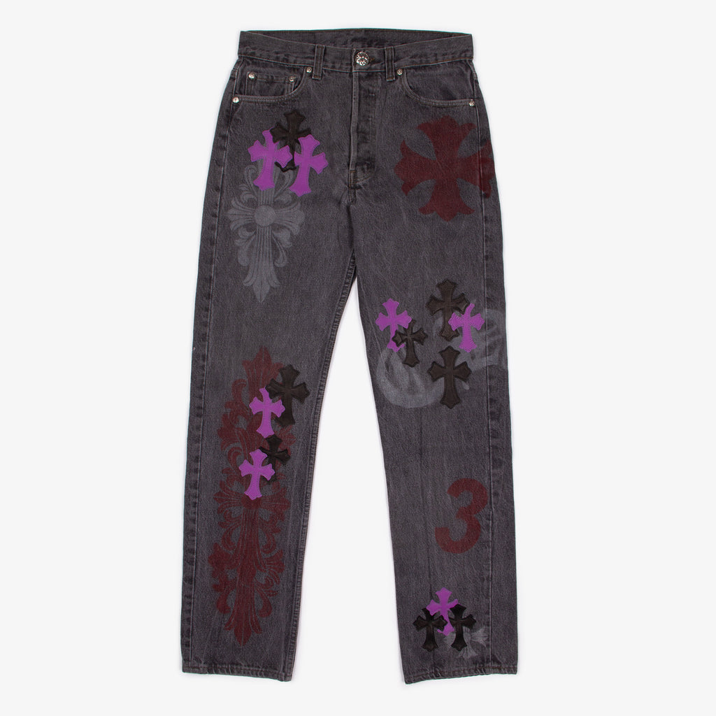 MIXED PURPLE CROSS PATCH STENCIL DENIM