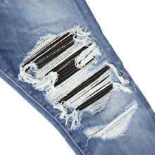 Load image into Gallery viewer, DISTRESSED MX1 LEATHER PATCH MED INDIGO DENIM
