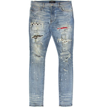 Load image into Gallery viewer, DISTRESSED SKINNY ART PATCH PAINTED DENIM