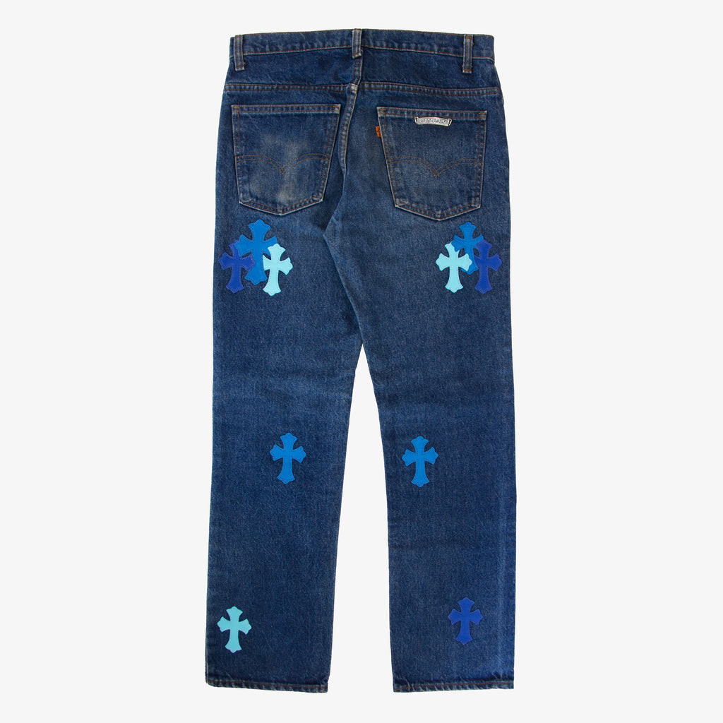 CHROME HEARTS BLUE TRICOLOR PATCH DENIM