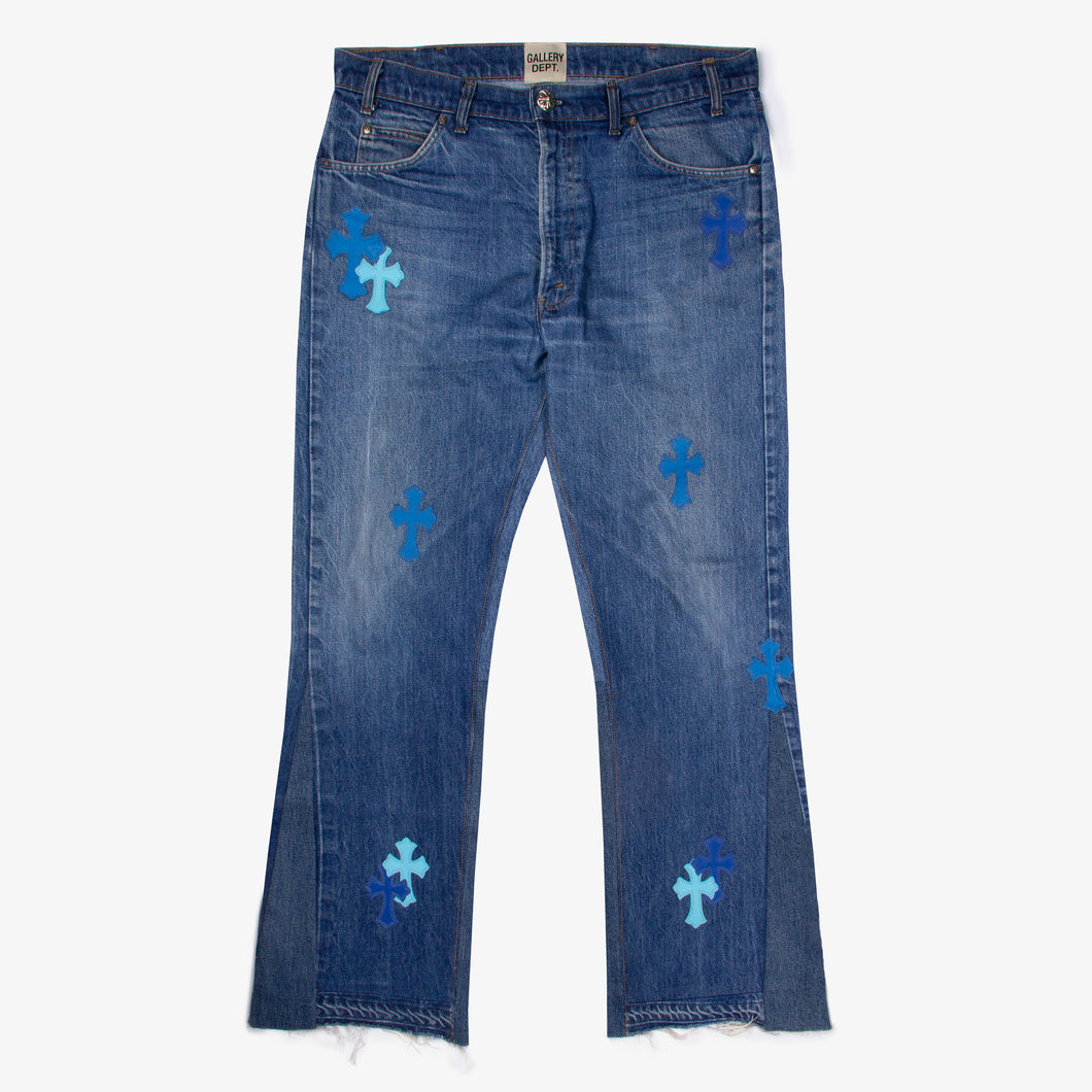 LA FLARE BLUE TRI COLOR CROSS PATCH DENIM