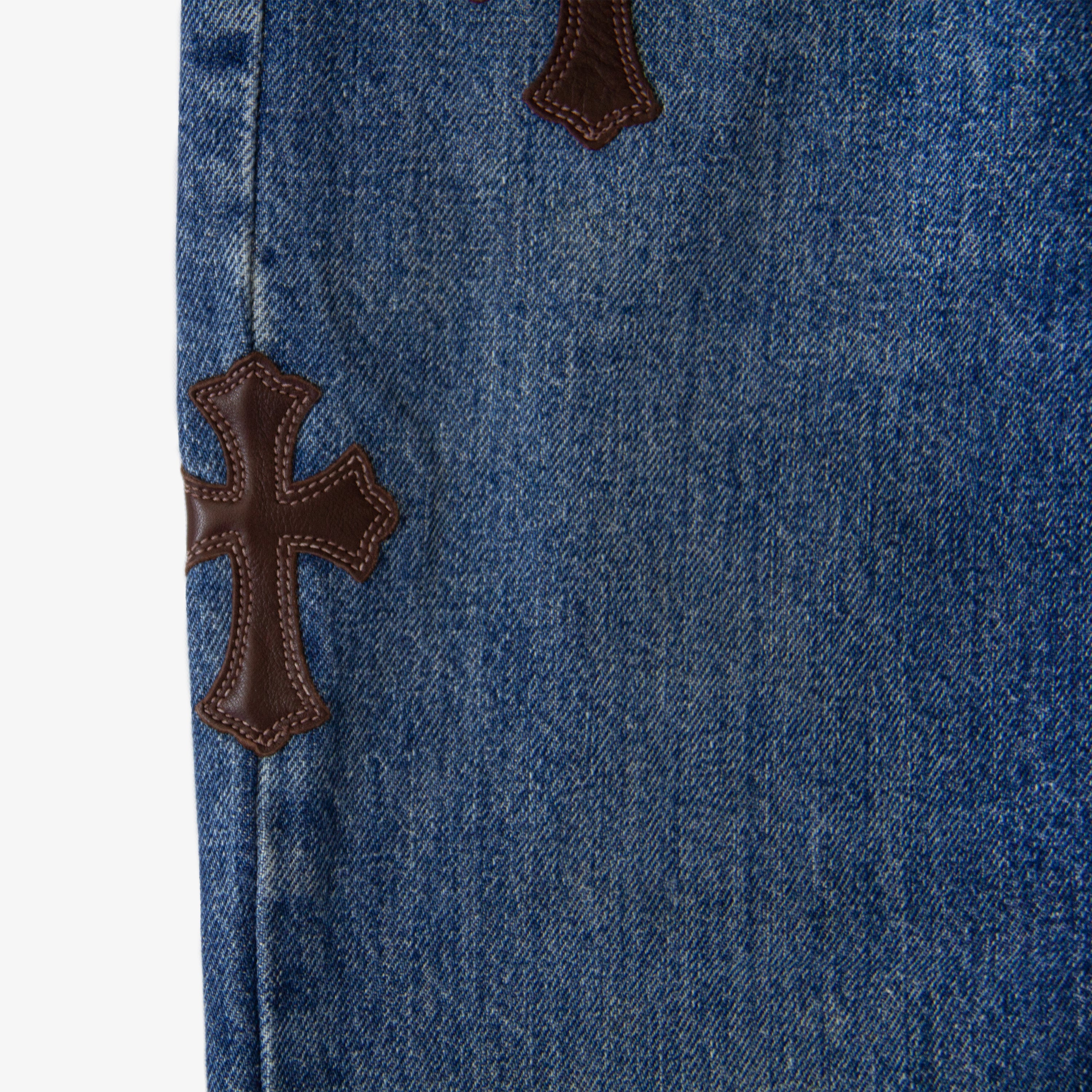 chrome hearts denim patch jeans