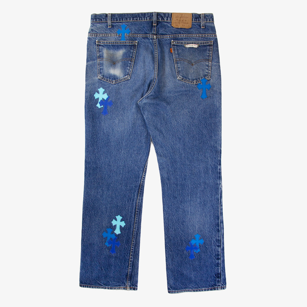 CHROME HEARTS BLUE TRICOLOR PATCH DENIM