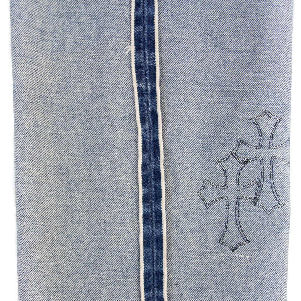 CHROME HEARTS LEATHER PATCHWORK DENIM