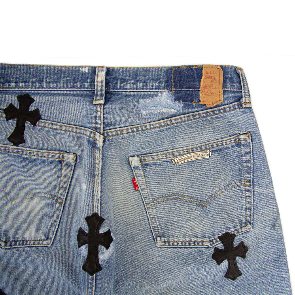 CHROME HEARTS LEATHER PATCHWORK DENIM