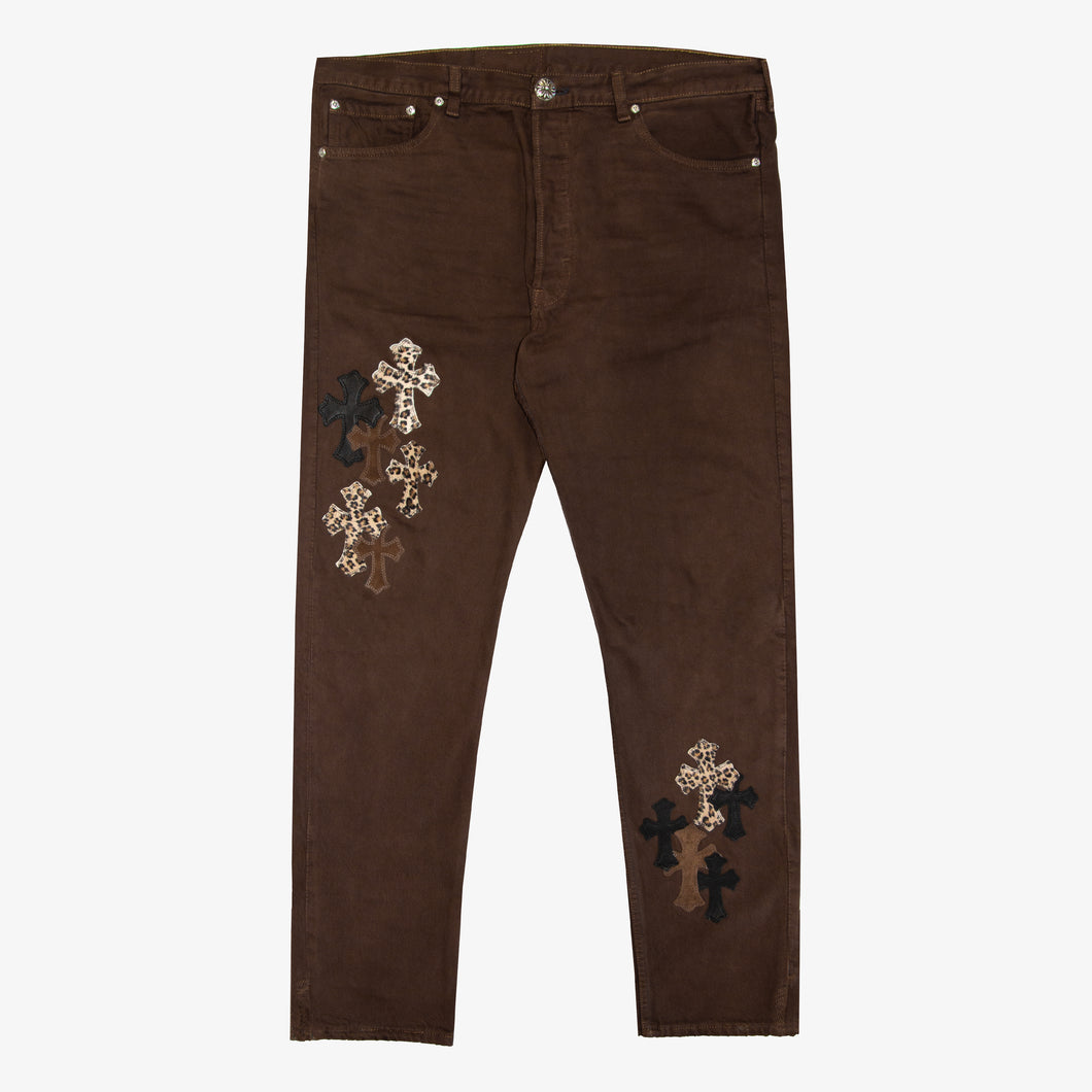 NYFW EXCLUSIVE BROWN  MIXED CROSS PATCH DENIM